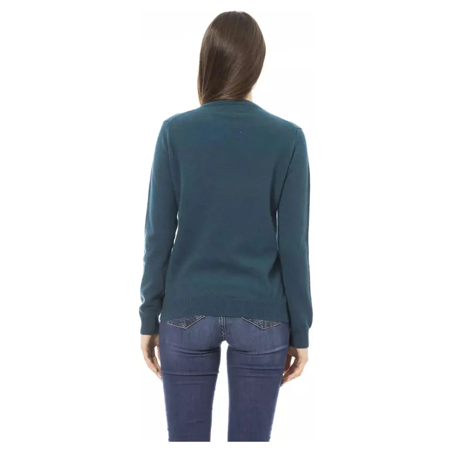 Baldinini Trend Elegant Crewneck Wool-Cashmere Sweater in Green teal-wool-sweater