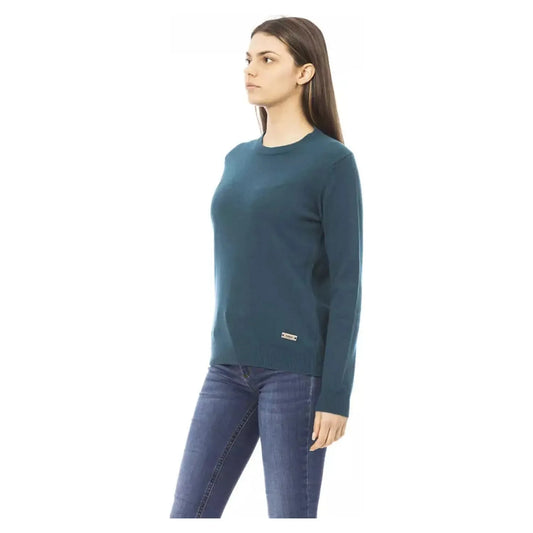 Baldinini Trend Elegant Crewneck Wool-Cashmere Sweater in Green teal-wool-sweater