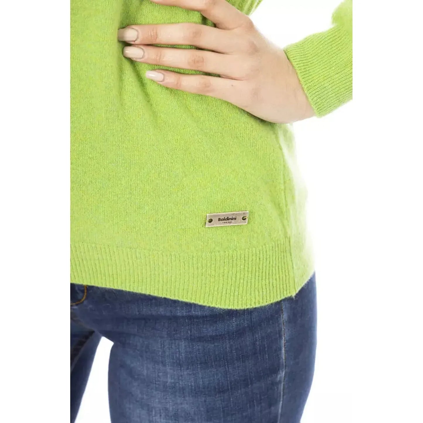 Baldinini Trend Elegant Wool-Cashmere Crewneck Sweater green-wool-sweater-5