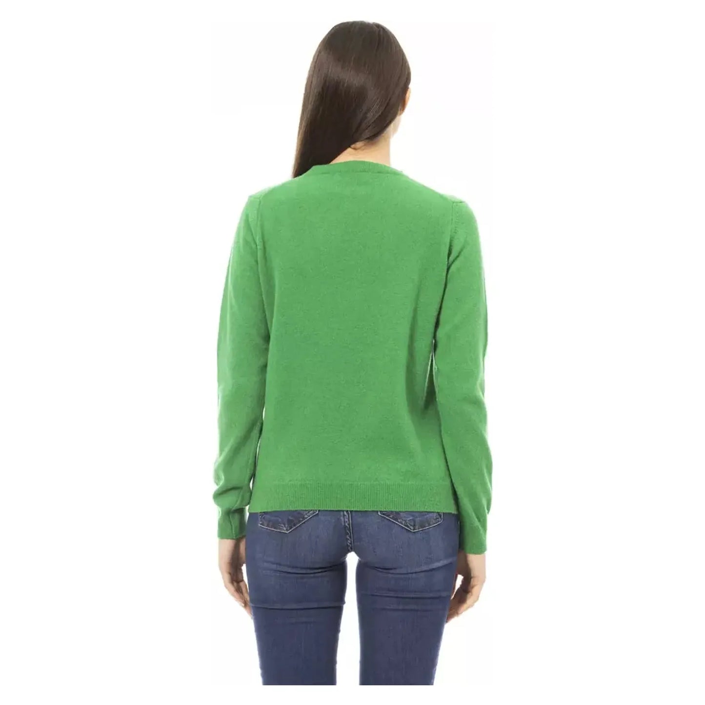Baldinini Trend Elegant Green Wool-Cashmere Crewneck Sweater green-wool-sweater-4