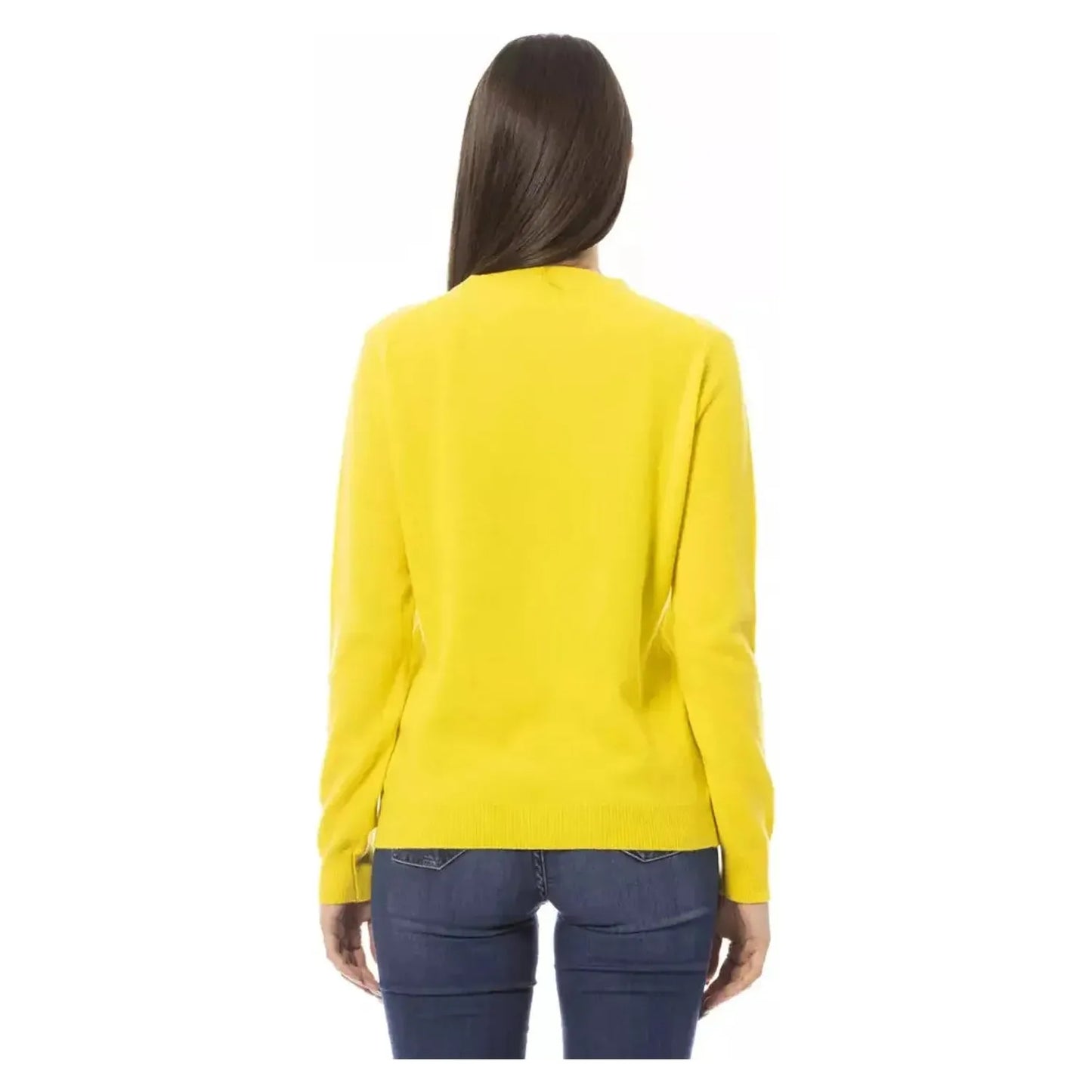 Baldinini Trend Chic Wool-Cashmere Crewneck Sweater in Yellow yellow-wool-sweater
