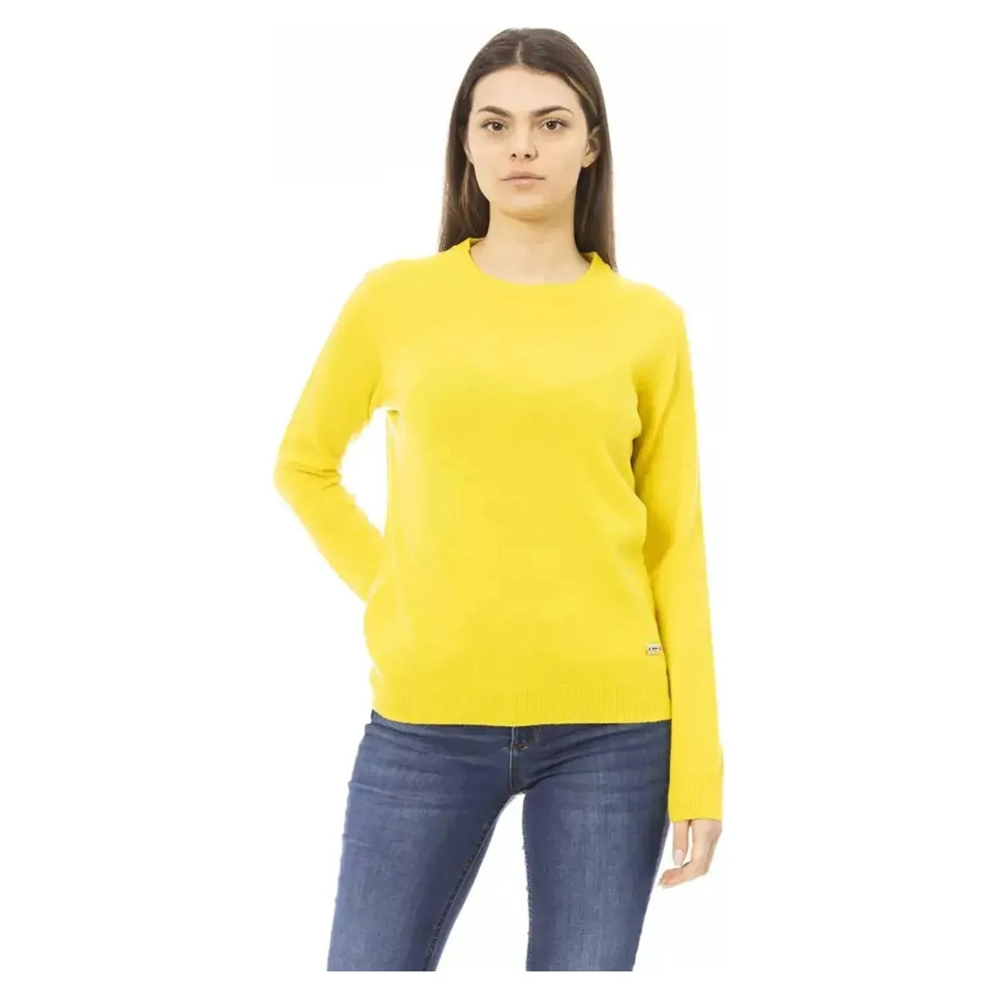 Baldinini Trend Chic Wool-Cashmere Crewneck Sweater in Yellow yellow-wool-sweater