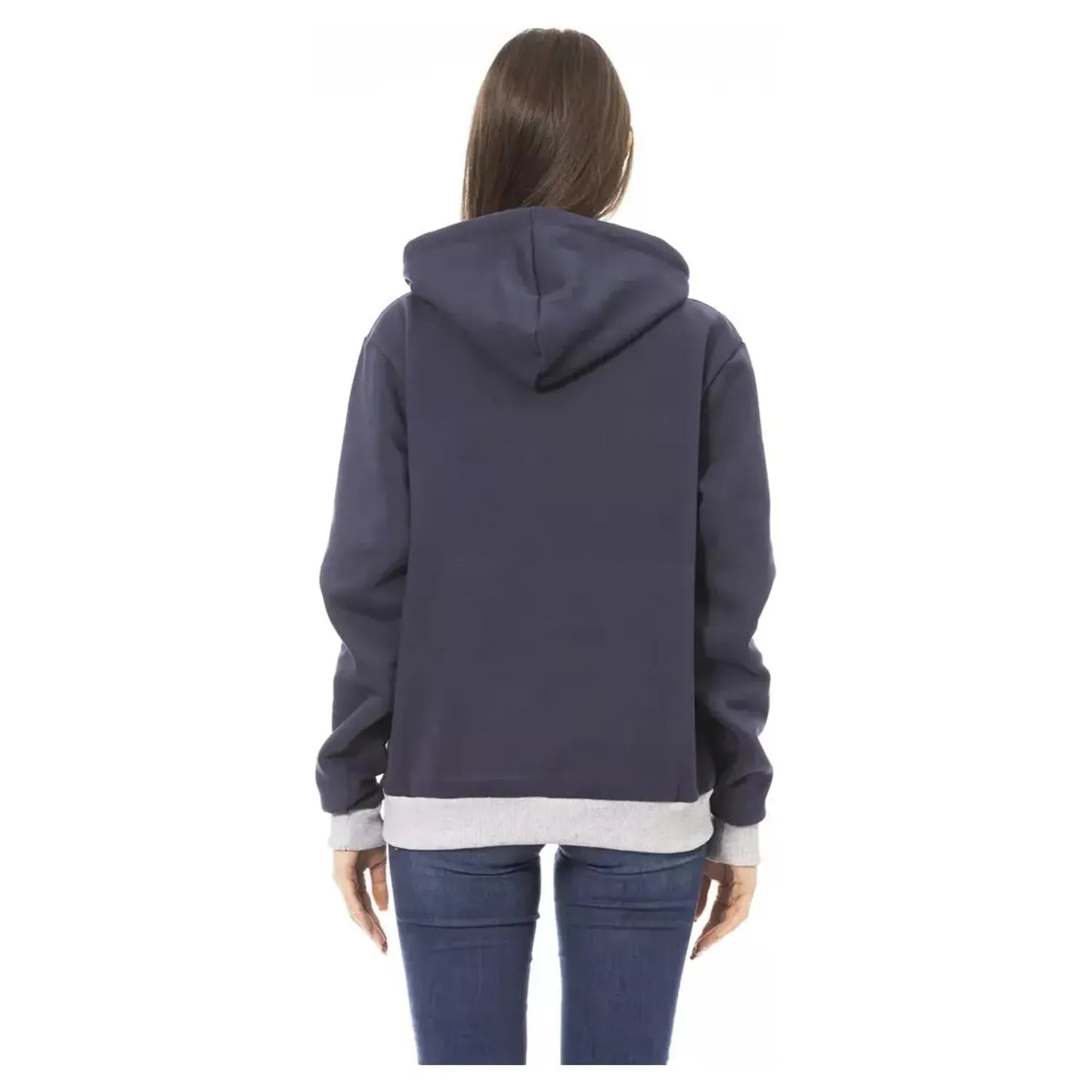 Baldinini Trend Chic Blue Cotton Hoodie with Front Logo blue-cotton-sweater-23