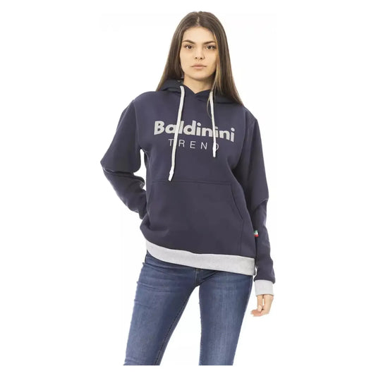 Baldinini Trend Chic Blue Cotton Hoodie with Front Logo blue-cotton-sweater-23