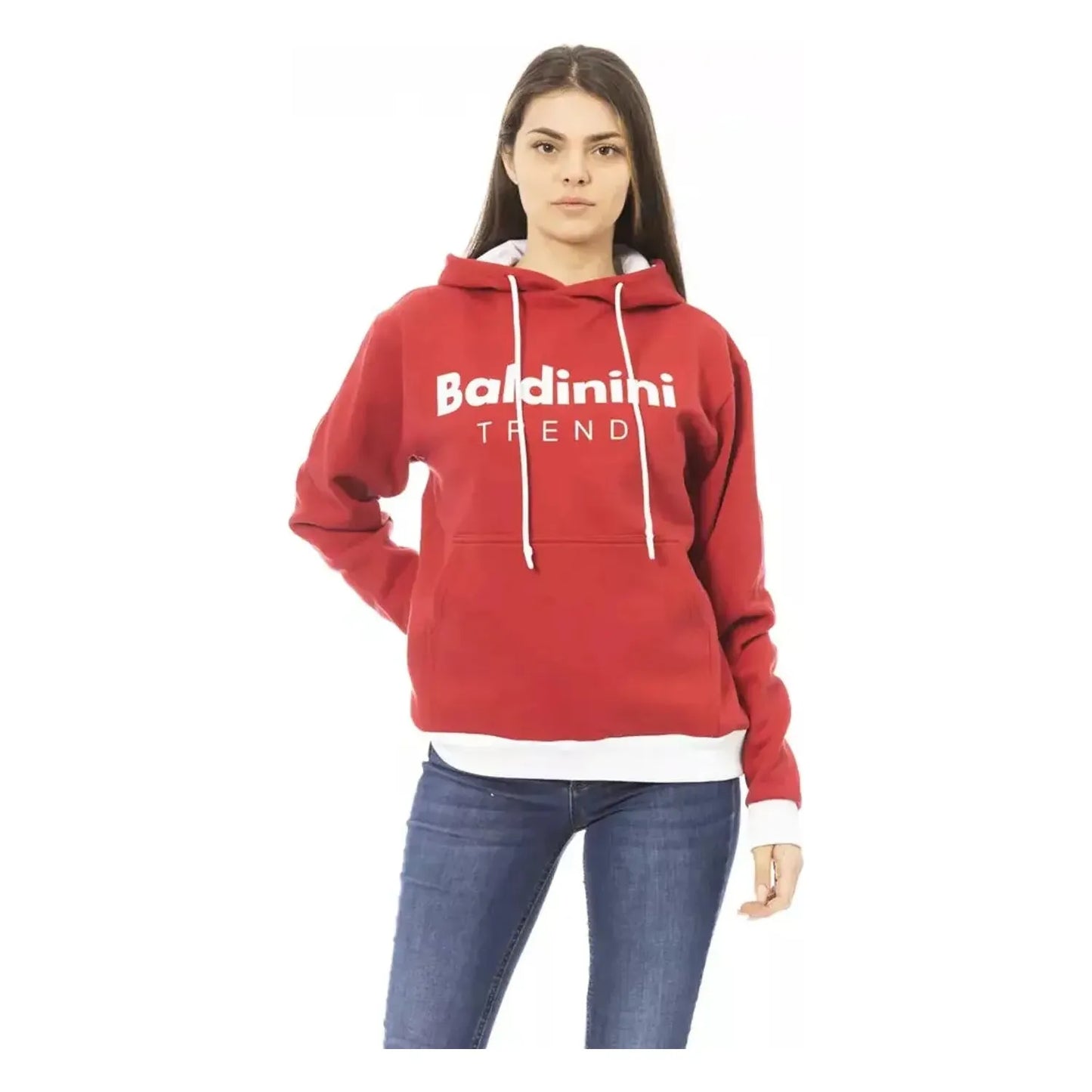 Baldinini Trend Chic Red Cotton Hoodie with Front Logo red-cotton-sweater-2