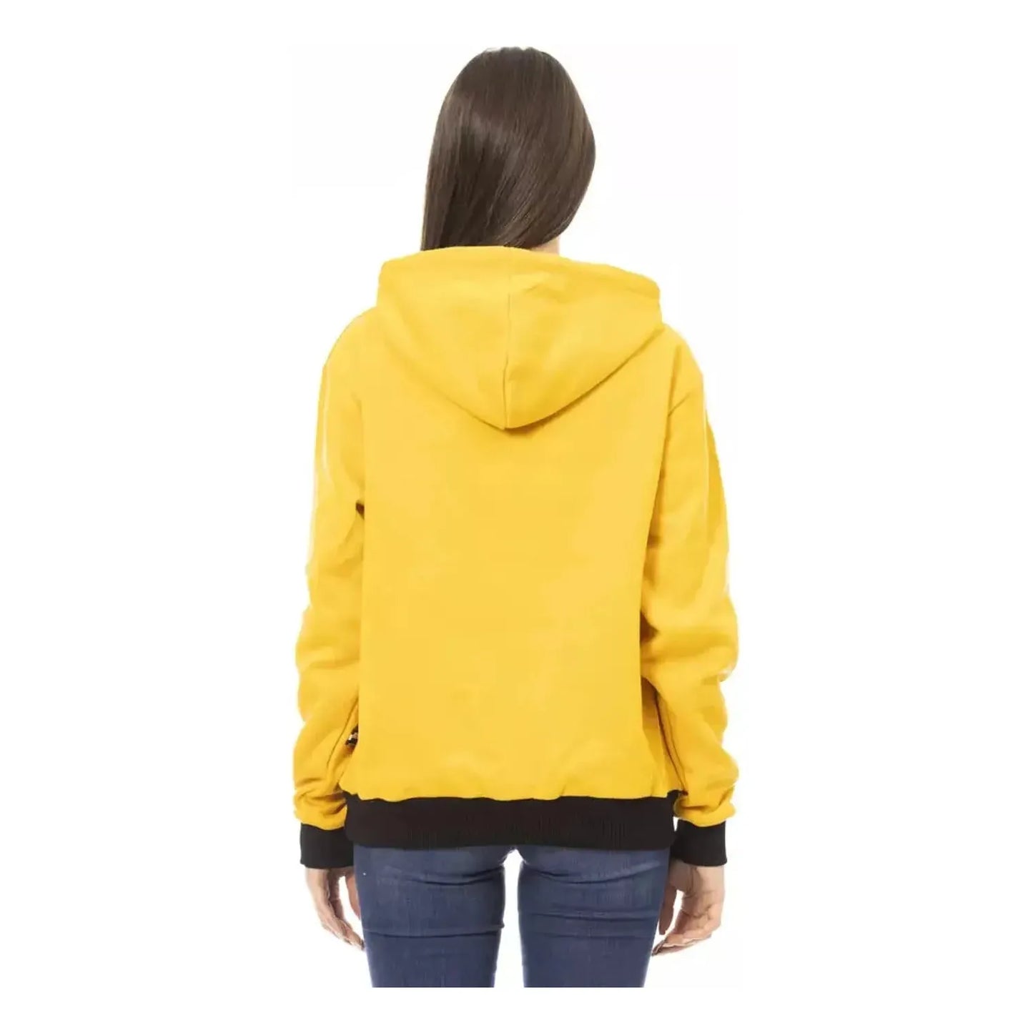 Baldinini Trend Chic Yellow Cotton Fleece Hoodie with Maxi Pocket yellow-cotton-sweater-1