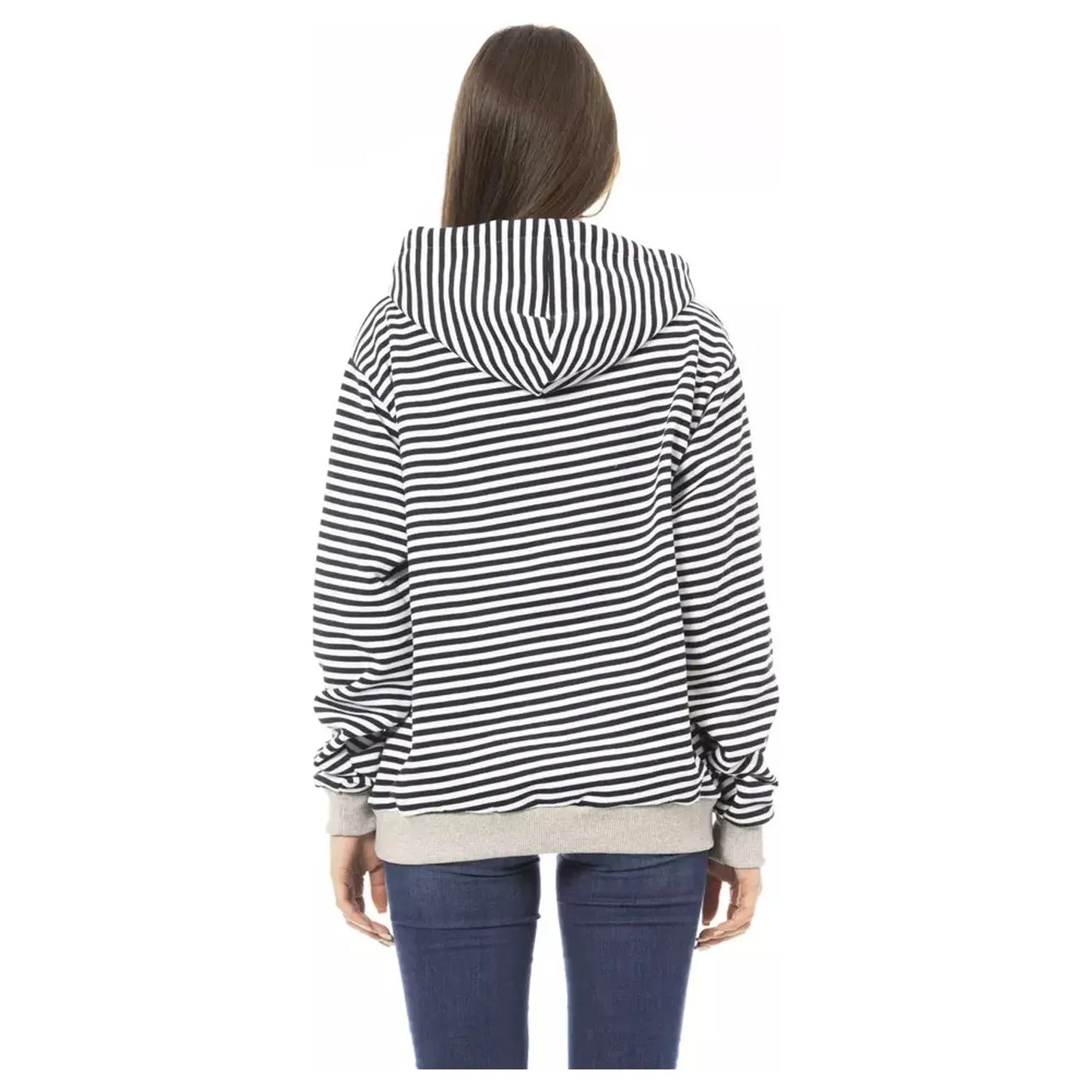 Baldinini Trend Elegant Brushed Hoodie with Logo Accent black-white-cotton-sweater