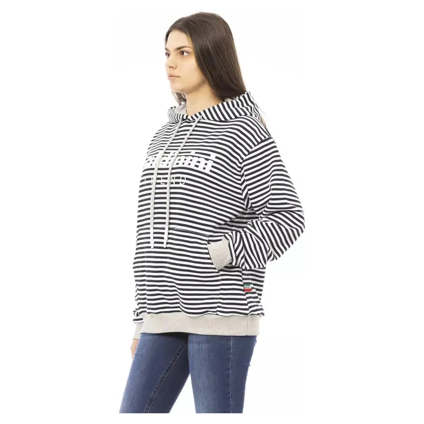 Baldinini Trend Elegant Brushed Hoodie with Logo Accent black-white-cotton-sweater