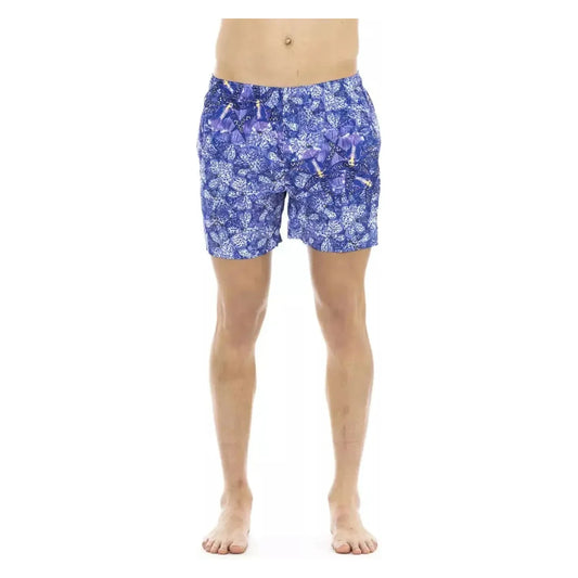 Just Cavalli Chic Light Blue Printed Beach Shorts light-blue-swimwear-1