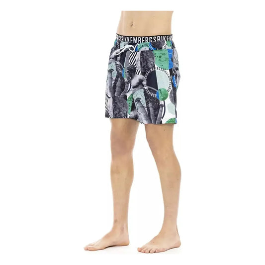 Bikkembergs Multicolor Printed Swim Shorts with Drawstring multicolor-polyester-swimwear-1