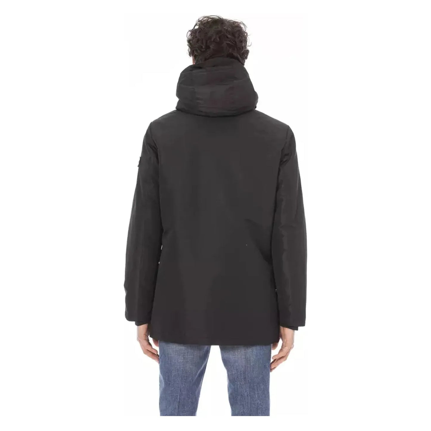 Baldinini Trend Sleek Black Long Jacket with Monogram Detail black-polyester-jacket-15