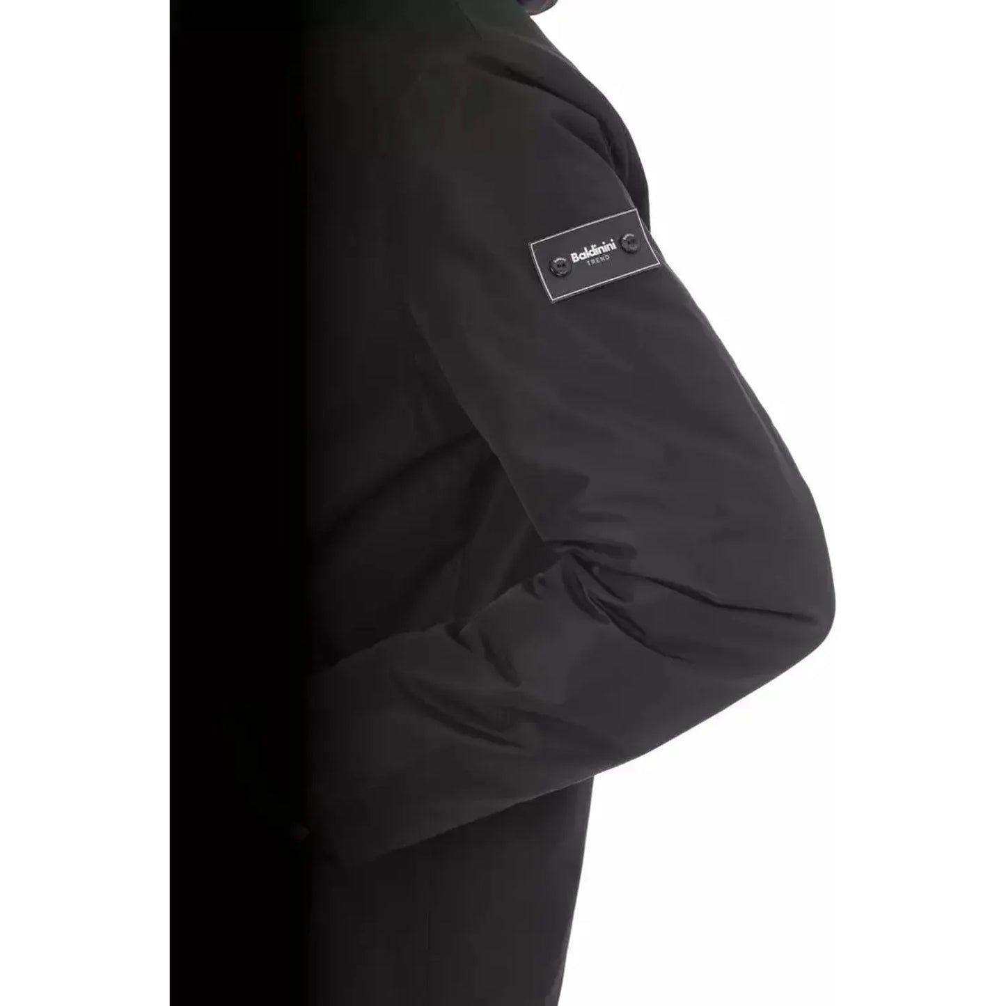 Baldinini Trend Sleek Black Long Jacket with Monogram Detail black-polyester-jacket-15