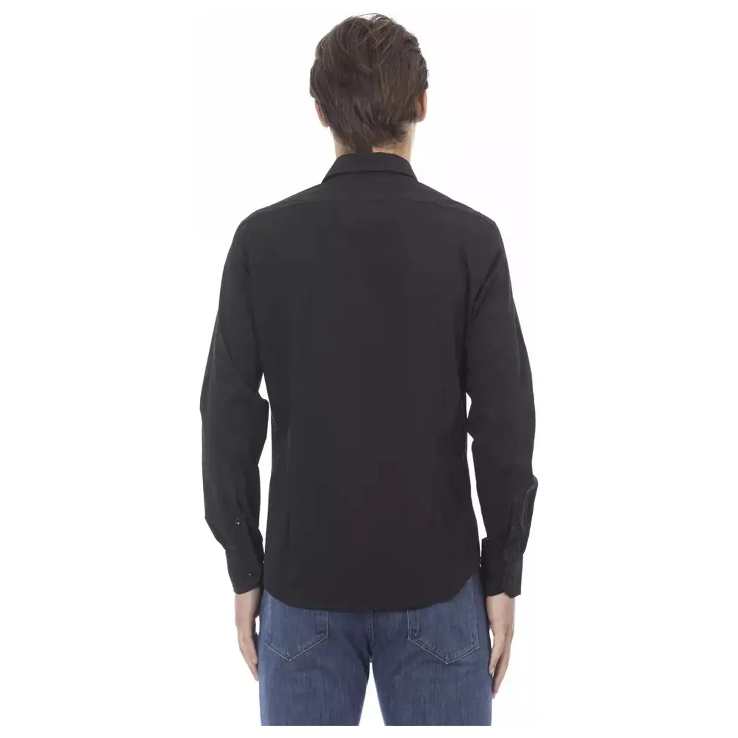 Baldinini Trend Sleek Men's Slim-Fit Designer Shirt black-cotton-shirt-31