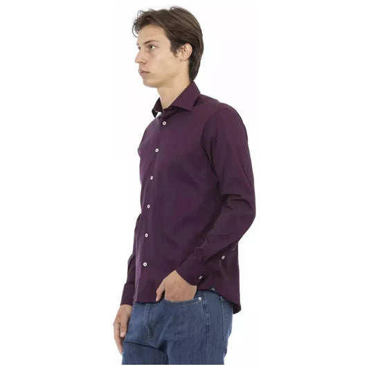 Baldinini Trend Chic Bordeaux Slim Fit Men's Shirt burgundy-cotton-shirt-5