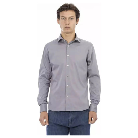 Baldinini Trend Chic Gray Slim Fit Designer Shirt gray-cotton-shirt-14