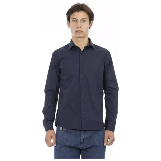Baldinini Trend Sleek Blue Slim-Fit Designer Shirt blue-cotton-shirt-64