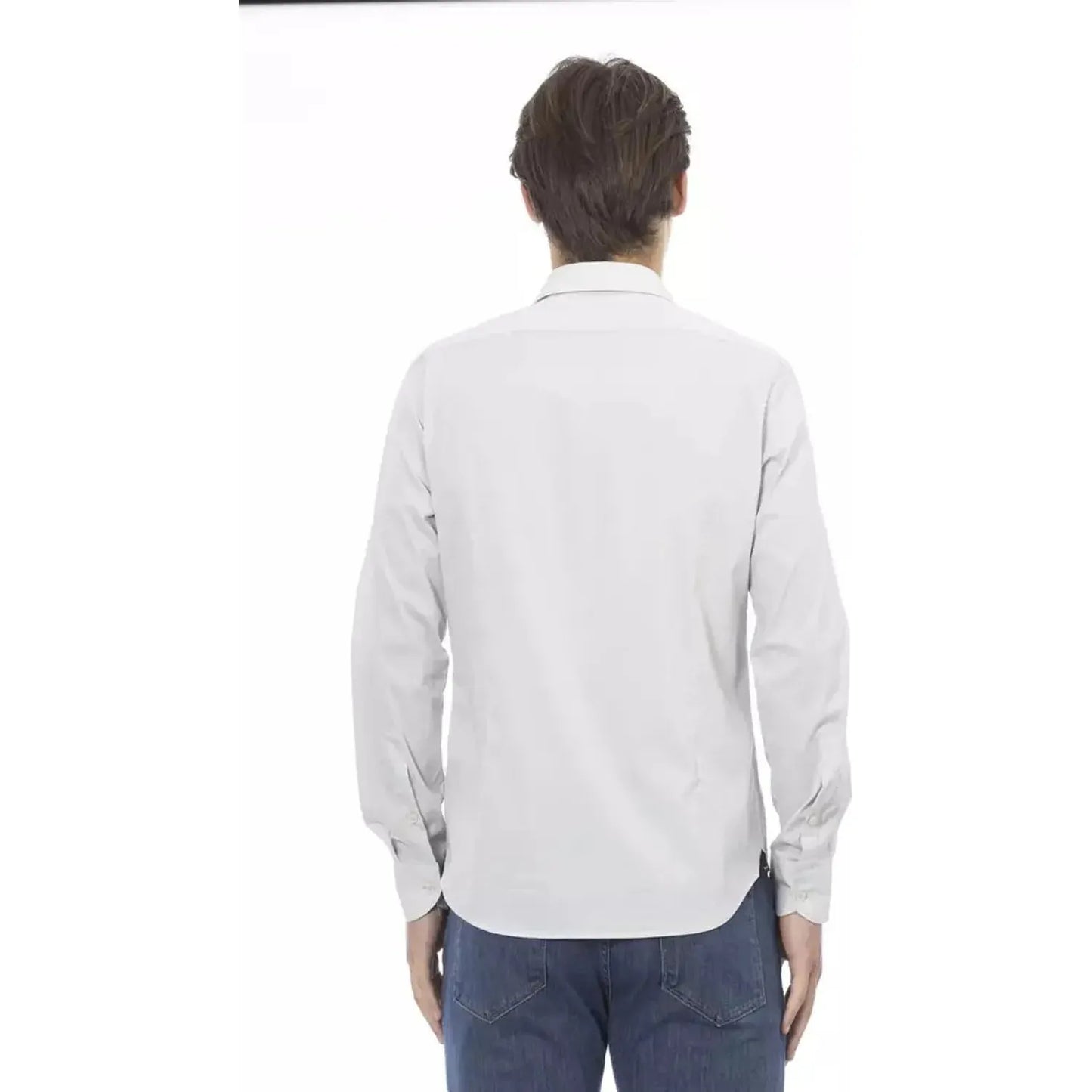 Baldinini Trend Sleek Gray Slim Fit Designer Shirt gray-cotton-shirt-13