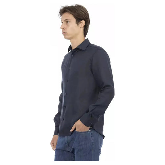 Baldinini Trend Sleek Linen Slim Shirt for Men blue-linen-shirt