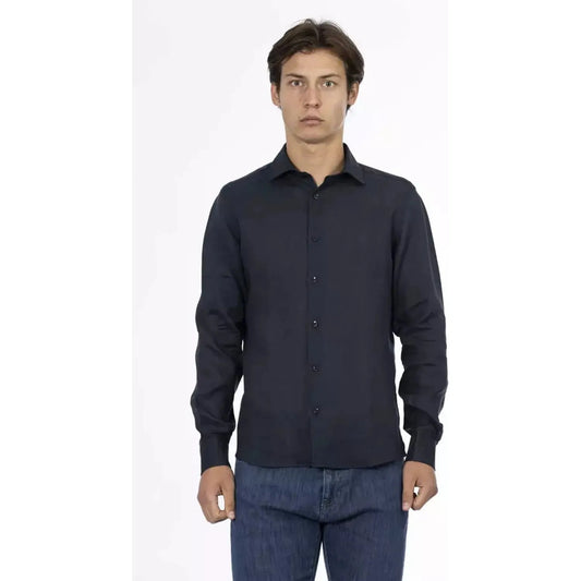 Baldinini Trend Sleek Linen Slim Shirt for Men blue-linen-shirt