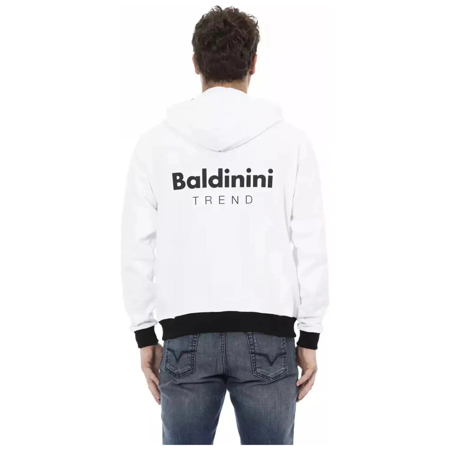 Baldinini Trend Elegant White Cotton Hoodie with Zip Closure white-cotton-sweater-68