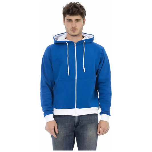 Baldinini Trend Elegant Blue Wool Hoodie with Zip Closure light-blue-wool-sweater-4