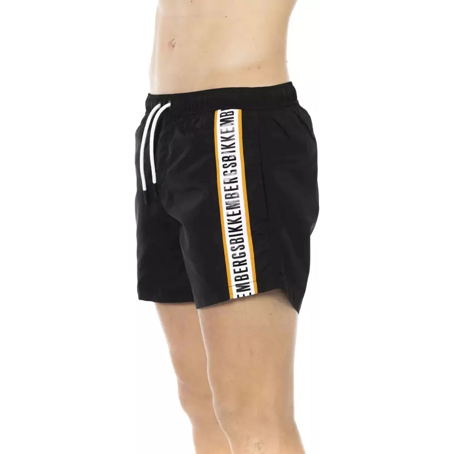 Bikkembergs Sleek Black Swim Shorts with Sporty Tape Detail black-polyamide-swimwear-6