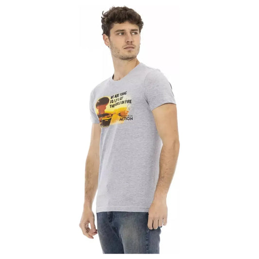 Trussardi Action Chic Graphite Short Sleeve Tee with Front Print gray-cotton-t-shirt-90