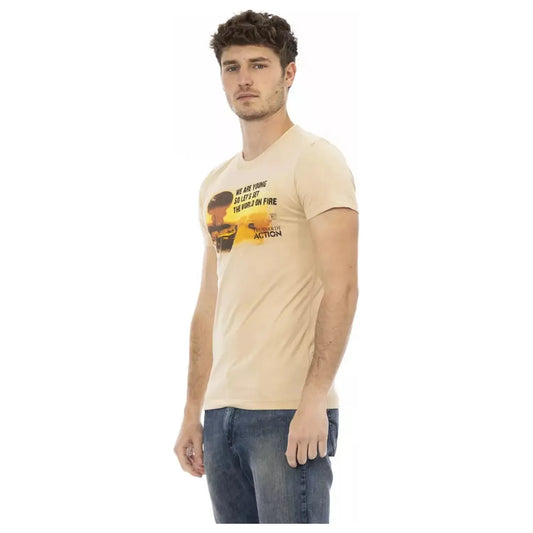 Trussardi Action Elevated Beige Short Sleeve T-Shirt with Chic Front Print beige-cotton-t-shirt-27