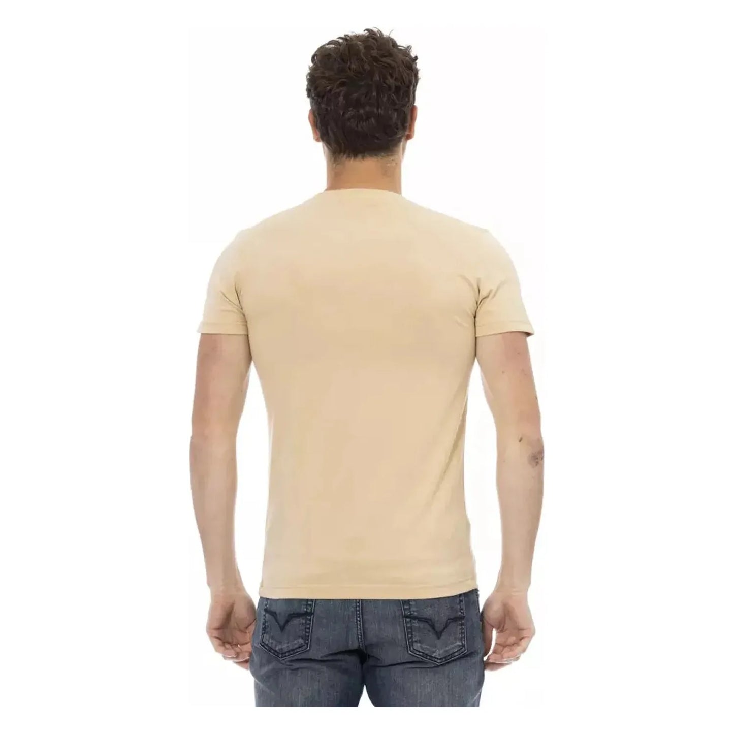 Trussardi Action Elevated Beige Short Sleeve T-Shirt with Chic Front Print beige-cotton-t-shirt-27