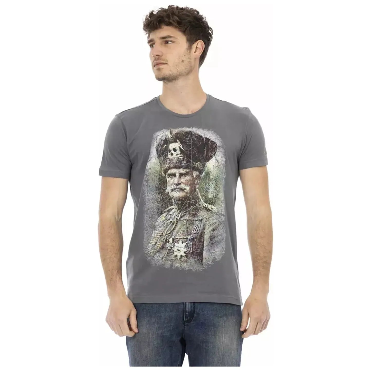 Trussardi Action Elegant Gray Round Neck Tee with Front Print gray-cotton-t-shirt-63