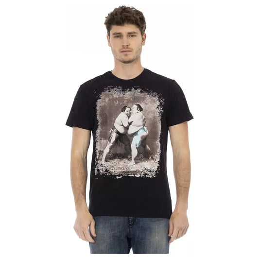 Trussardi Action Elevated Casual Black Tee with Unique Front Print black-cotton-t-shirt-77