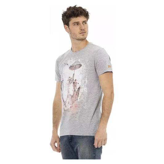 Trussardi Action Chic Gray Cotton-Blend Tee with Artistic Front Print gray-cotton-t-shirt-92