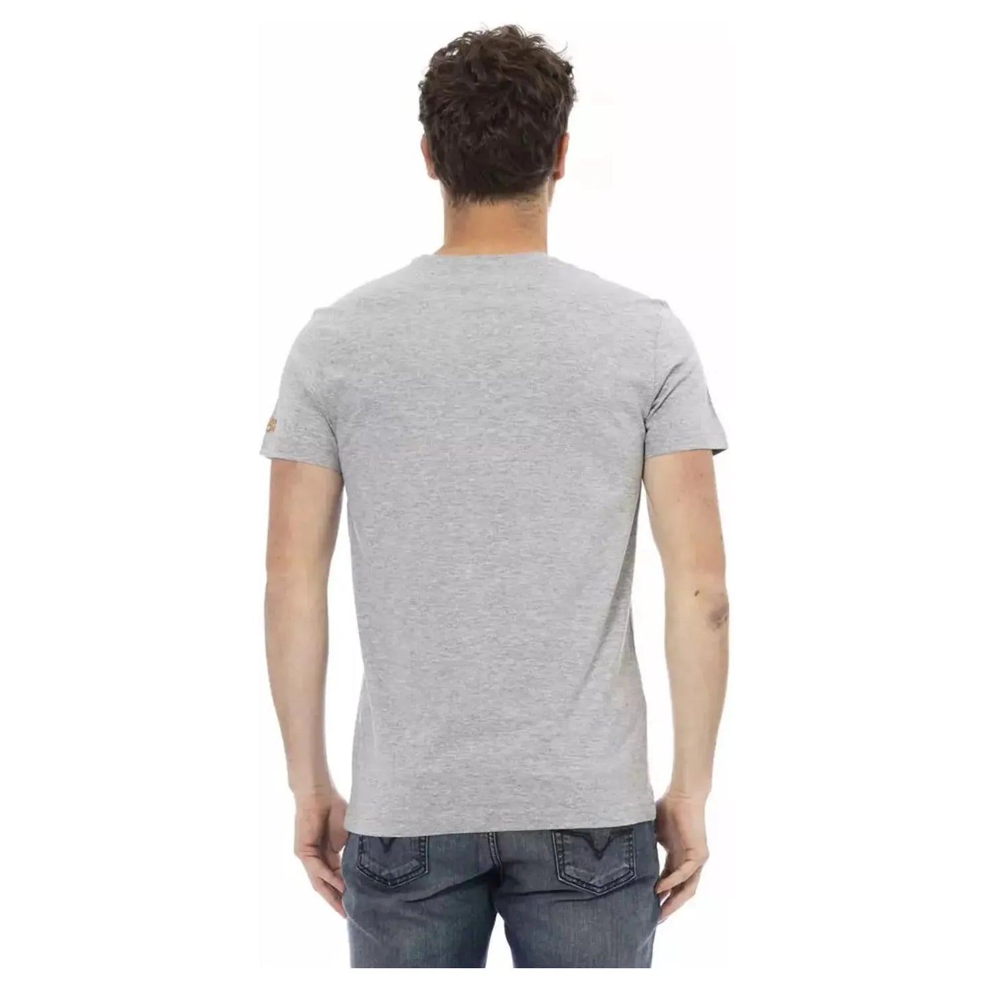 Trussardi Action Chic Gray Cotton-Blend Tee with Artistic Front Print gray-cotton-t-shirt-92