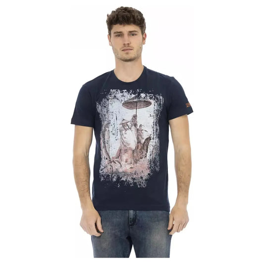 Trussardi Action Chic Blue Short Sleeve Tee with Front Print blue-cotton-t-shirt-100