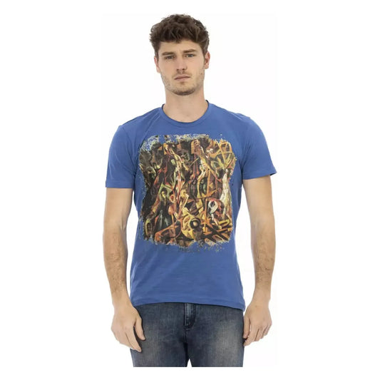Trussardi Action Sophisticated Blue Tee with Front Print blue-cotton-t-shirt-91