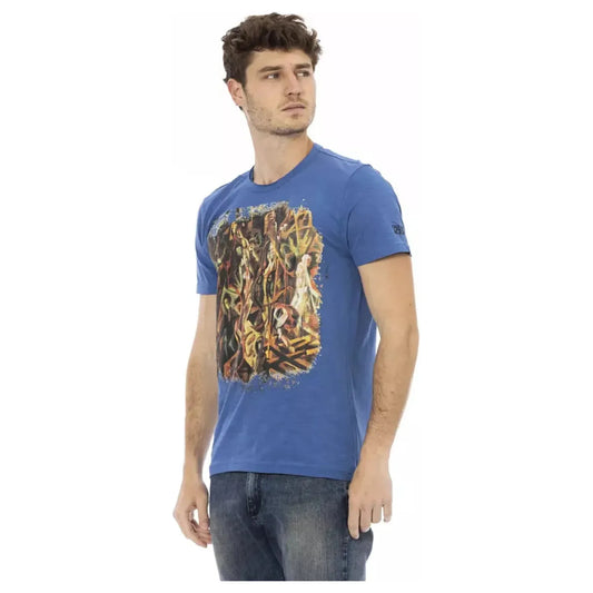 Trussardi Action Sophisticated Blue Tee with Front Print blue-cotton-t-shirt-91