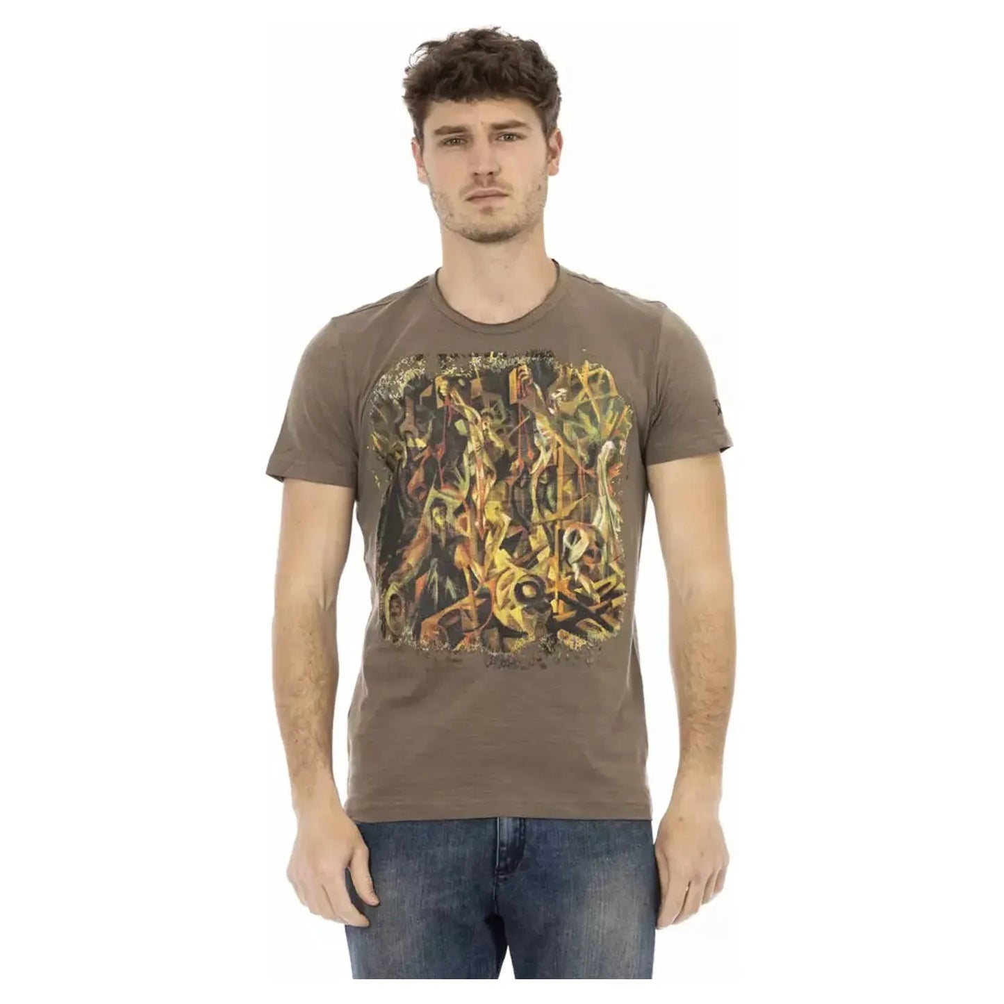 Trussardi Action Elegant Brown Tee with Chic Front Print brown-cotton-t-shirt-5