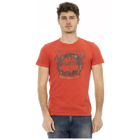 Trussardi Action Sleek Red Round Neck Tee with Front Print red-cotton-t-shirt-32
