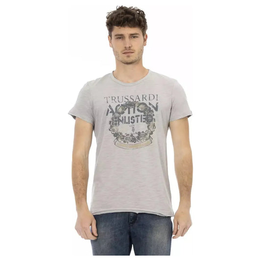 Trussardi Action Elegant Gray Short Sleeve T-Shirt with Print gray-cotton-t-shirt-91