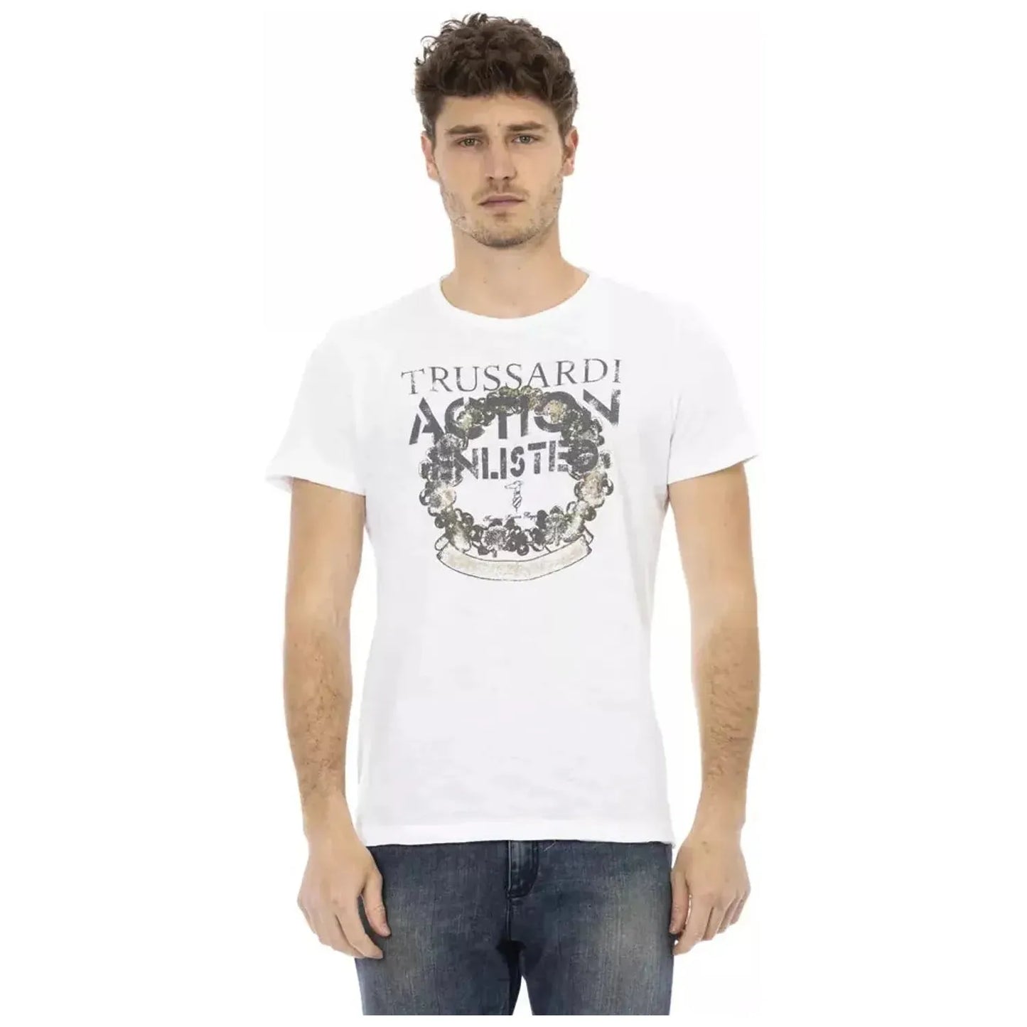 Trussardi Action Chic White Tee with Front Print white-cotton-t-shirt-99
