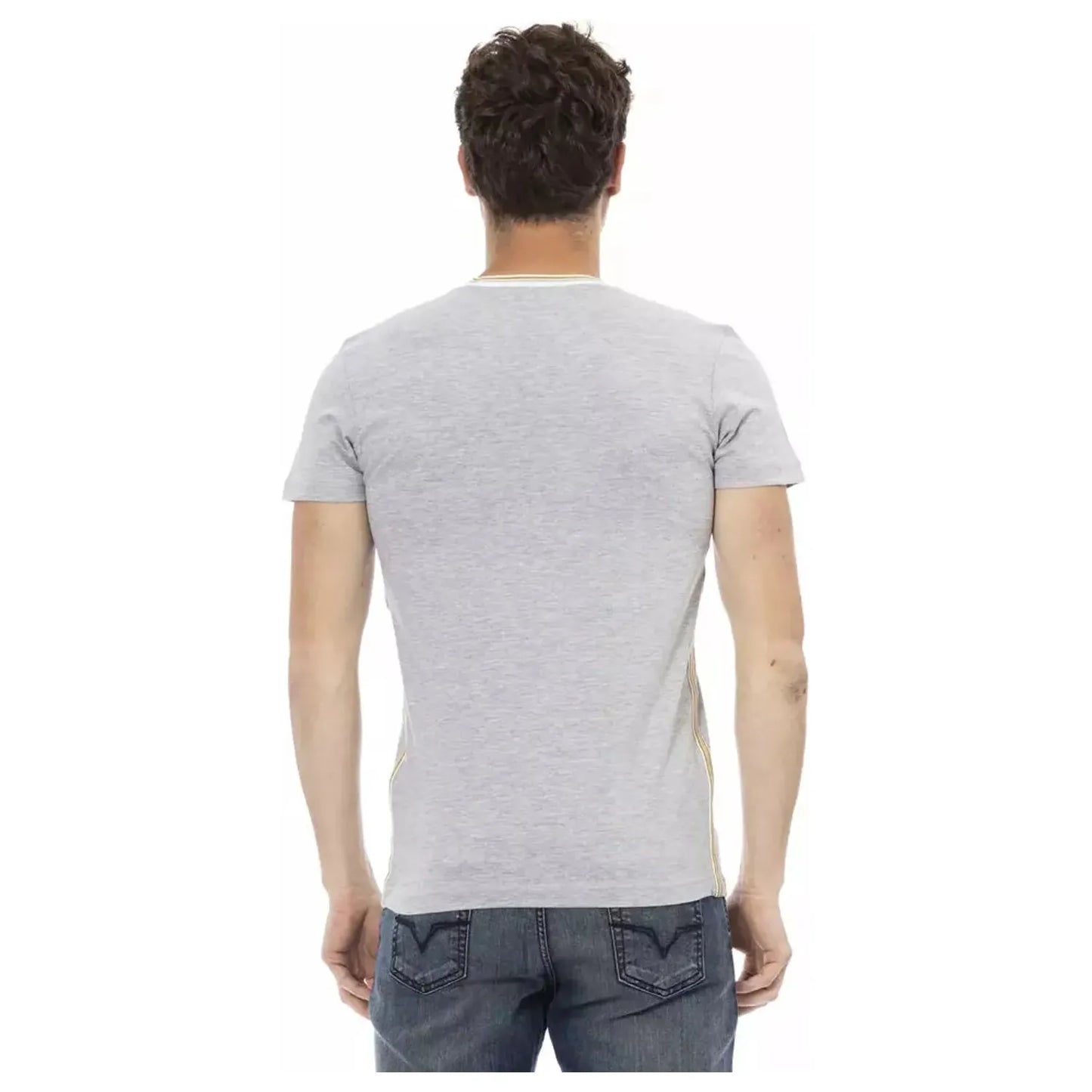 Trussardi Action Elegant V-Neck Tee with Chic Front Print gray-cotton-t-shirt-82