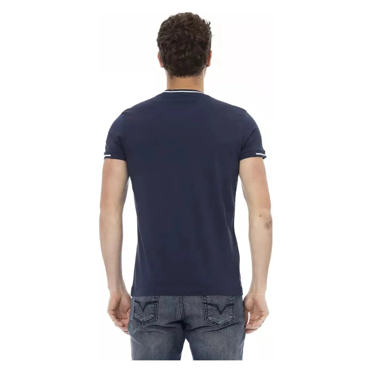 Trussardi Action Sleek Short Sleeve Blue Tee with Front Print blue-cotton-t-shirt-96