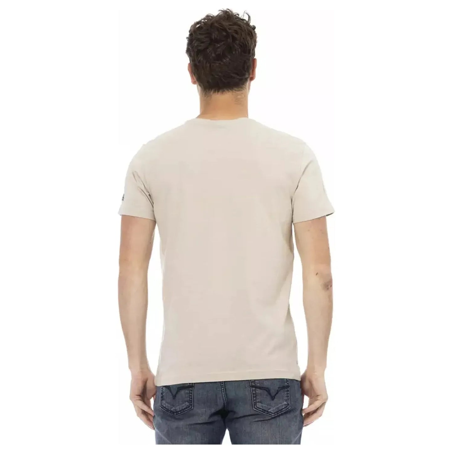Trussardi Action Beige Round Neck Tee with Front Print beige-cotton-t-shirt-8