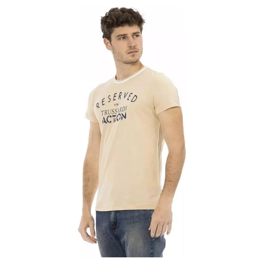 Trussardi Action Beige Short Sleeve Tee with Chic Front Print beige-cotton-t-shirt-7