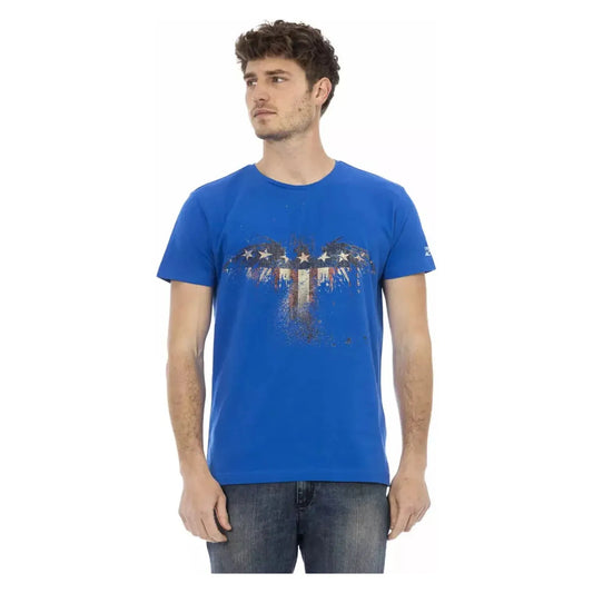 Trussardi Action Chic Blue Short Sleeve T-Shirt with Print blue-cotton-t-shirt-88