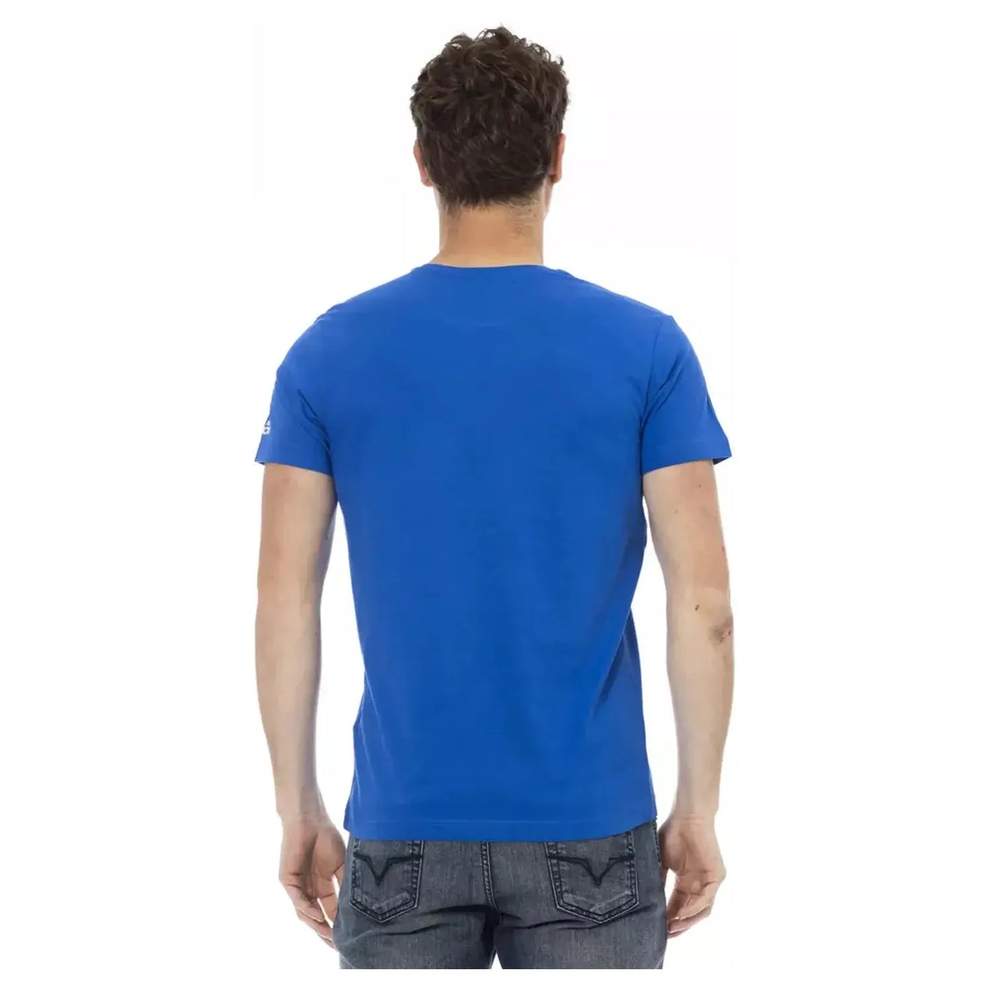 Trussardi Action Elegant Blue Short Sleeve Tee with Front Print blue-cotton-t-shirt-99