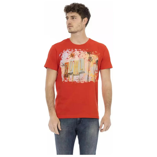 Trussardi Action Vibrant Red Round Neck Tee with Graphic Print red-cotton-t-shirt-34