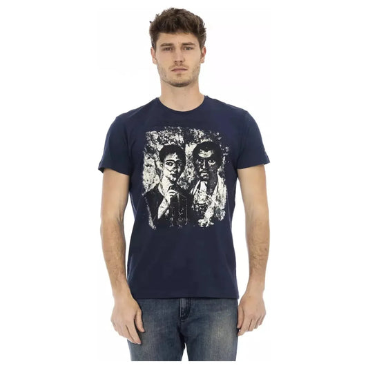 Trussardi Action Chic Blue Printed Tee with Short Sleeves blue-cotton-t-shirt-19