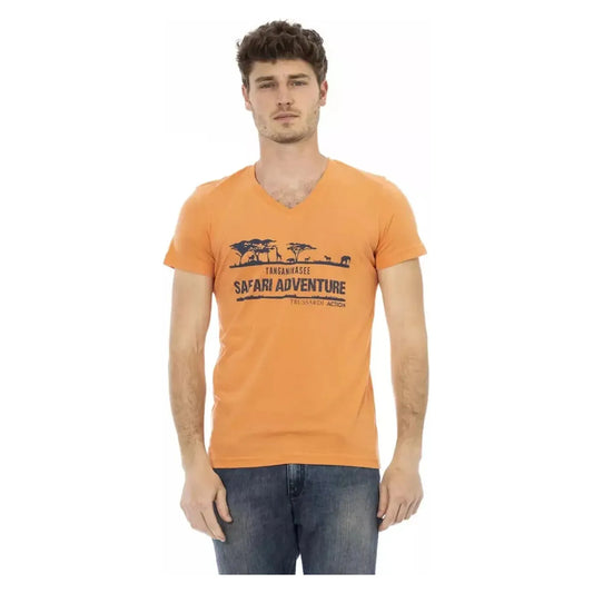 Trussardi Action Orange V-Neck Tee with Front Print orange-cotton-t-shirt-23
