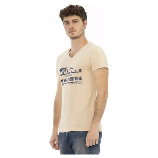 Trussardi Action Beige V-Neck Tee with Elegant Front Print beige-cotton-t-shirt-18
